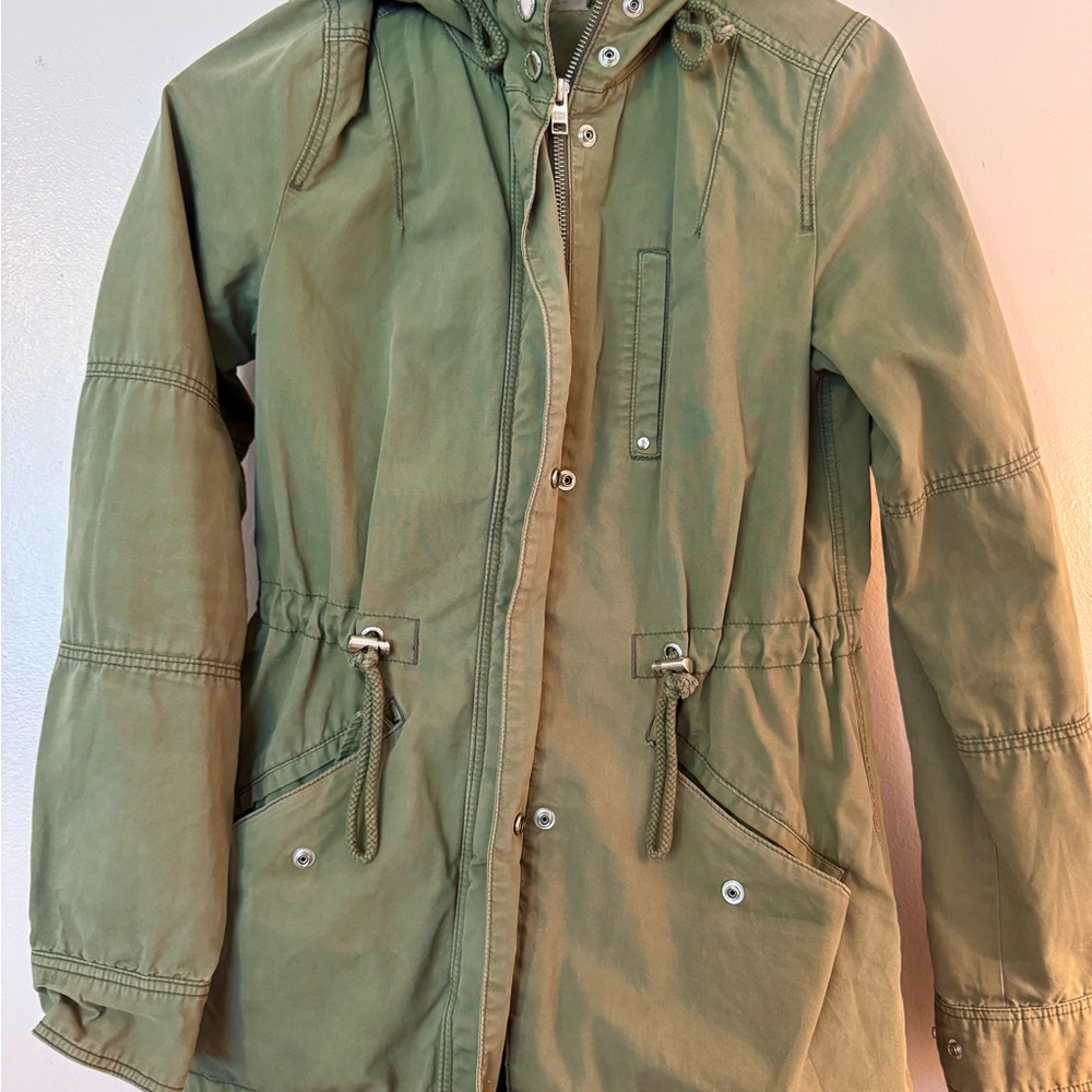 Olive Green Drawstring Waist Anorak Military Jacket